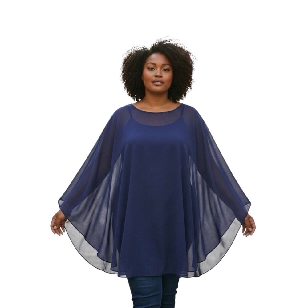 Eileen Fisher Woman Georgette sheer silk poncho in sapphire One size NWT